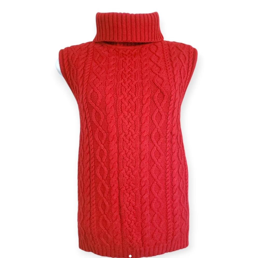 NWOT Valerie Stevens red cotton cable knit turtleneck sweater Womens Large - Picture 1 of 5